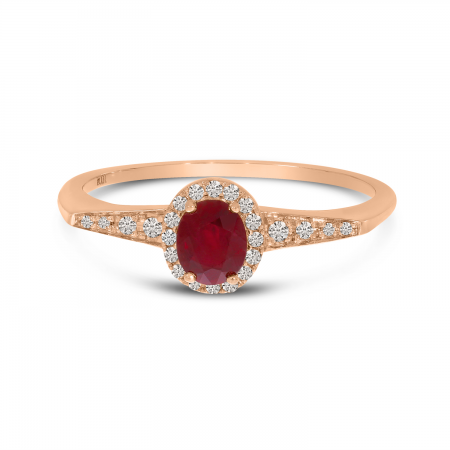 14K Rose Gold Oval Ruby & Diamond Flat Top Ring