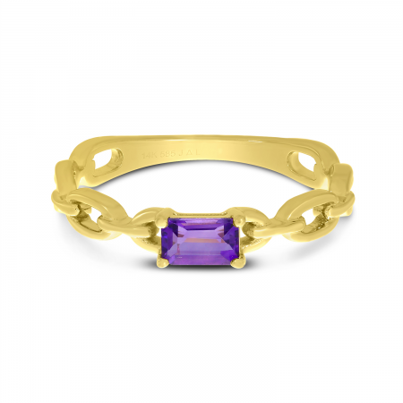 14K Yellow Gold Emerald-Cut Amethyst Link Band Ring