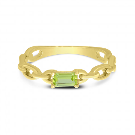 14K Yellow Gold Emerald-Cut Peridot Link Band Ring