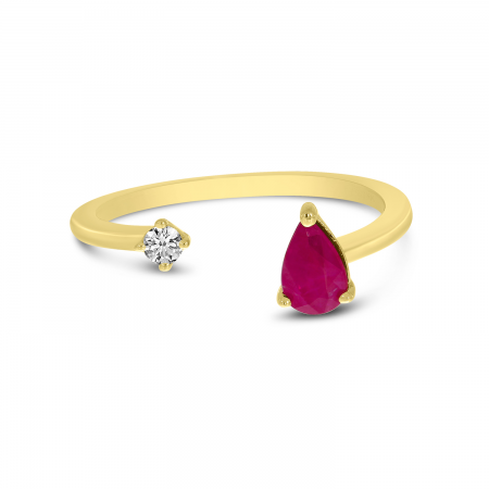 14K Yellow Gold Pear Ruby & Diamond Duo Ring