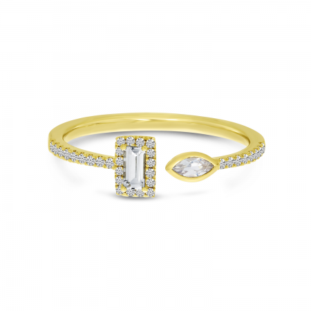 14K Yellow Gold White Topaz Fancy-Cut Duo Ring