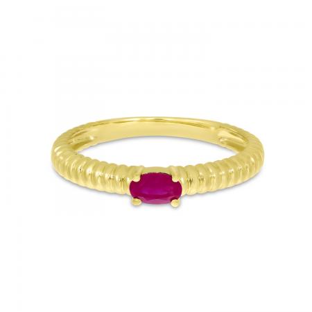 14K Yellow Gold Oval Ruby East to West Textured Stackable Band