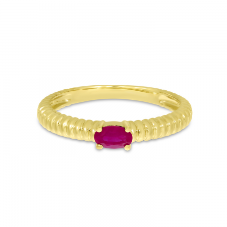 14K Yellow Gold Oval Ruby Textured Band Ring