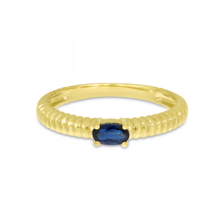 14K Yellow Gold Oval Sapphire Textured Band Ring