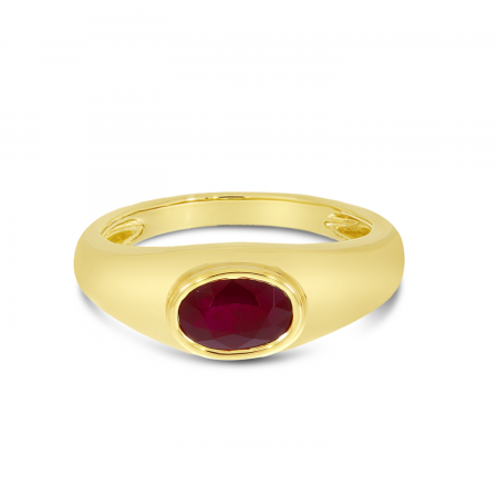 14K Yellow Gold Oval Ruby Wide Band Ring