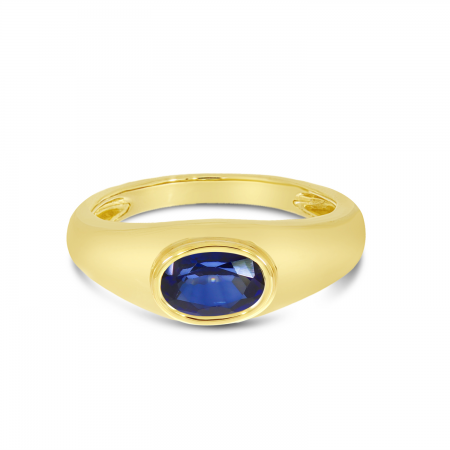 14K Yellow Gold Oval Sapphire Wide Band Ring
