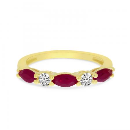14K Yellow Gold Marquise Ruby and Diamond Band