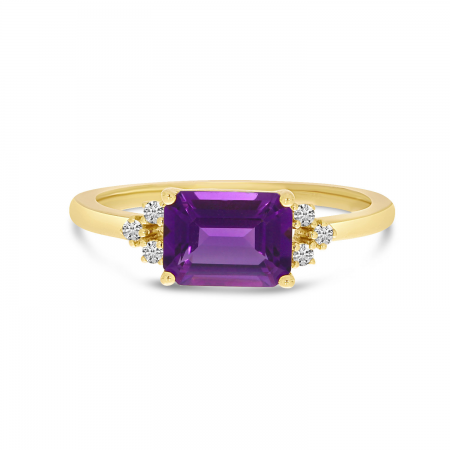 14K Yellow Gold Semi-Precious Emerald Cut Trio Diamond Ring