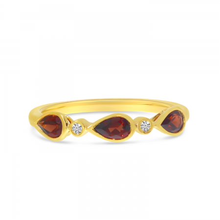 14K Yellow Gold Triple Garnet Pear Diamond Band