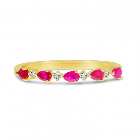 14K Yellow Gold Ruby and Diamond East to West Pear Band