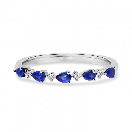 14K White Gold Sapphire and Diamond East to West Pear Band