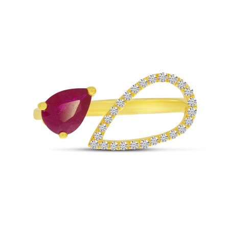 14K Yellow Gold Precious and Diamond Pear Duo Ring