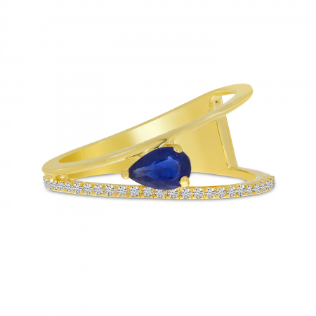 14K Yellow Gold Pear Sapphire and Diamond Precious Ring