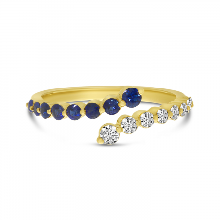 14K Yellow Gold Graduated Sapphire and Diamond Precious Bypass Ring
