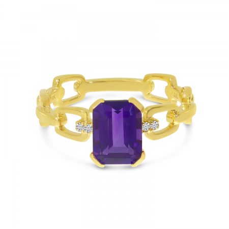 14K Yellow Gold Semi-Precious and Diamond Octagon Link Ring