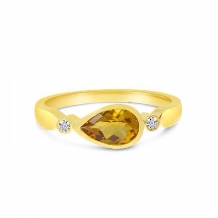 14K Yellow Gold Bezel Pear-Cut Semi and Diamond Ring