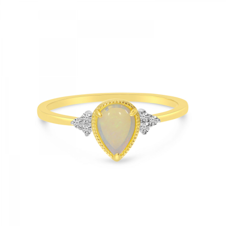 14K Yellow Gold Pear Cut Opal and Diamond Ring