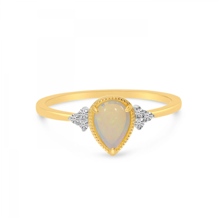 14K Rose Gold Pear Cut Opal and Diamond Ring