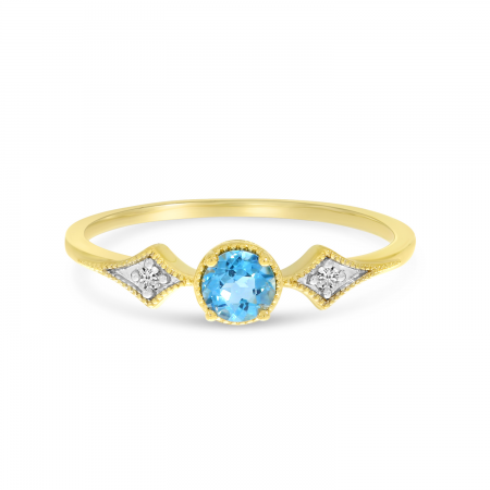 14K Yellow Gold Blue Topaz and Diamond Ring