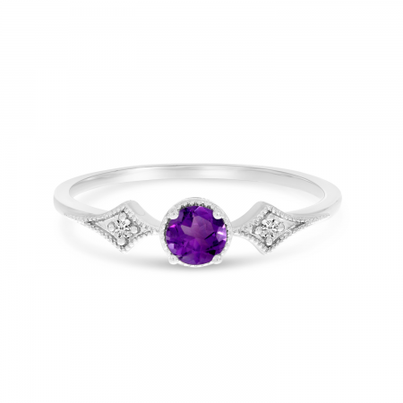 14K White Gold Amethyst and Diamond Ring