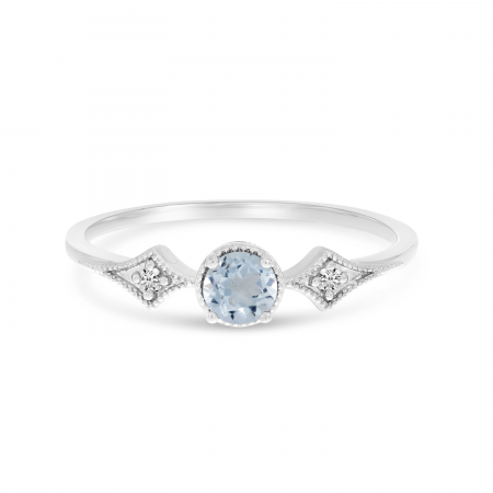 14K White Gold Aquamarine and Diamond Ring