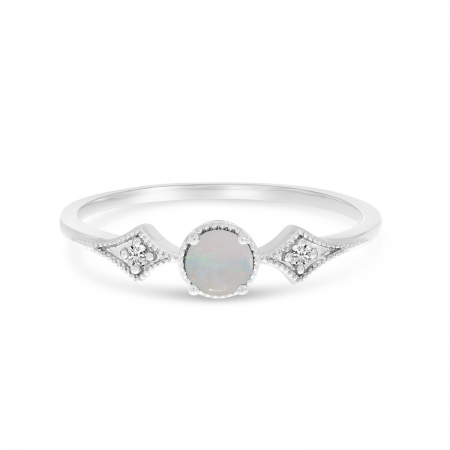 14K White Gold Opal and Diamond Ring