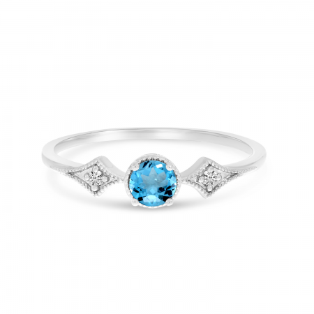 14K White Gold Blue Topaz and Diamond Ring