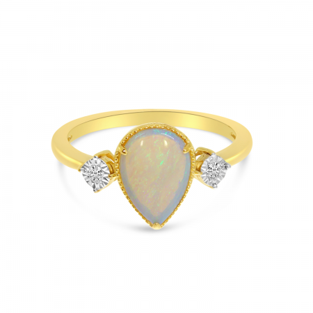14K Yellow Gold Opal Pear Ring with Diamond Illusion 