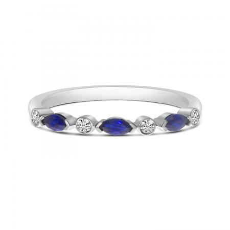 14K White Gold Marquise Sapphire and Diamond Stackable Band