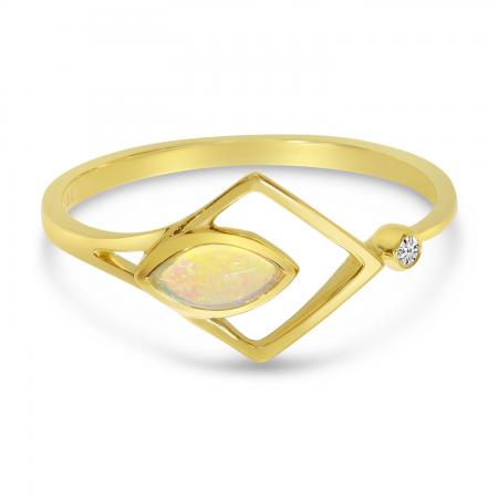 14K Yellow Gold Opal and Diamond Geometric Ring