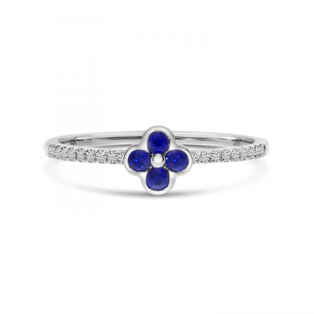 14K White Gold Sapphire and Diamond Precious Clover Ring