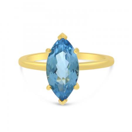 14K Yellow Gold Marquise Blue Topaz Semi Precious Ring