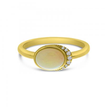 14K Yellow Gold Oval Opal and Diamond Ring