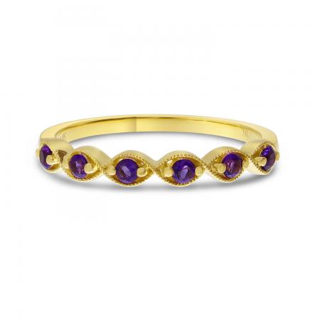 14K Yellow Gold Amethyst Semi Precious Band