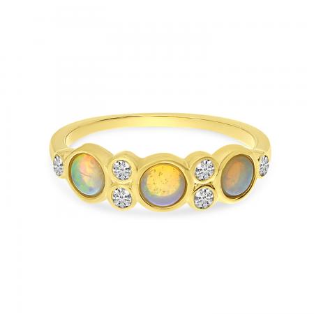 14K Yellow Gold Opal and Diamond Band