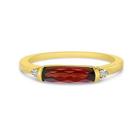 14K Yellow Gold East to West Baguette Garnet Semi Precious Ring