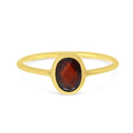 14K Yellow Gold Oval Garnet Bezel Ring