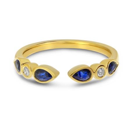 14K Yellow Gold Pear Sapphire and Diamond Precious Band
