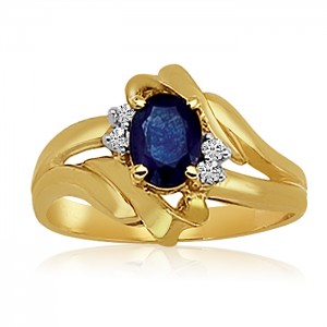 14k Yellow Gold Oval Precious and Diamond Ring