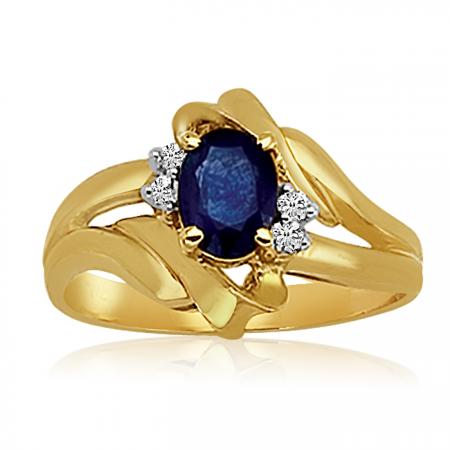 14k Yellow Gold Oval Precious and Diamond Ring