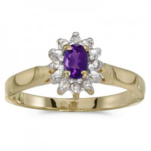 10k Yellow Gold Oval Amethyst And Diamond Ring