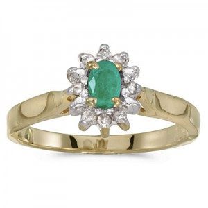 10k Yellow Gold Oval Emerald And Diamond Ring