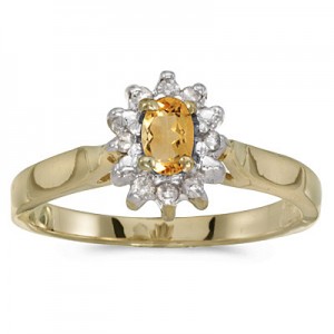 10k Yellow Gold Oval Citrine And Diamond Ring