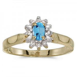 10k Yellow Gold Oval Blue Topaz And Diamond Ring