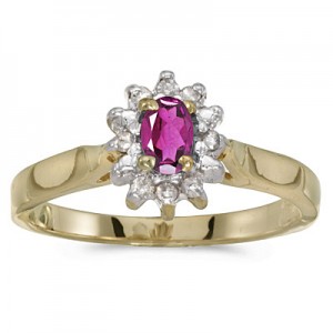 10k Yellow Gold Oval Pink Topaz And Diamond Ring