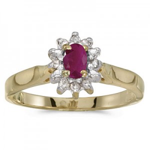 14k Yellow Gold Oval Ruby And Diamond Ring