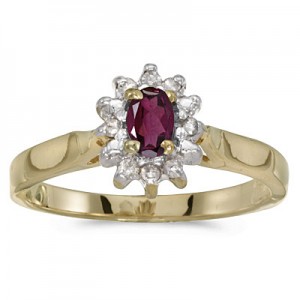 14k Yellow Gold Oval Rhodolite Garnet And Diamond Ring