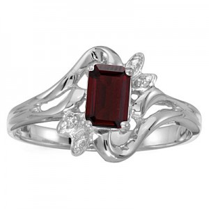 14k White Gold Emerald-cut Garnet And Diamond Ring