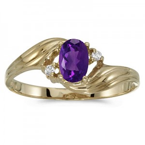 14k Yellow Gold Oval Amethyst And Diamond Ring