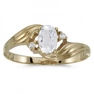 14k Yellow Gold Oval White Topaz And Diamond Ring